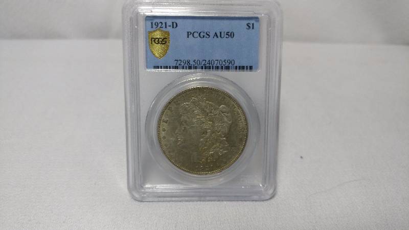 1921-D MORGAN SILVER DOLLAR (PCGS AU50)