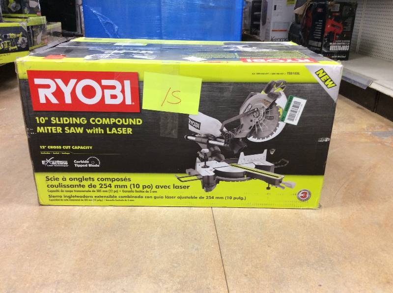lot 15 image: Ryobi 10 Sliding Compound Miter Saw with Laser used in like new condition