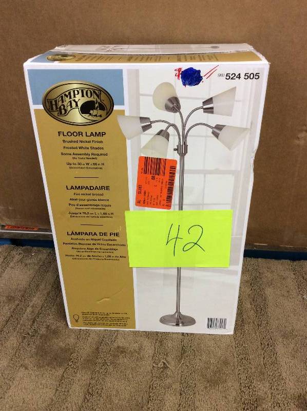 lot 42 image: Hampton Bay Floor Lamp Brushed Nickel Finish