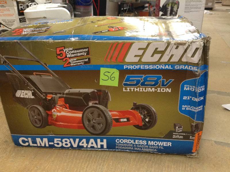 lot 56 image: Echo 21 in. 58-Volt Lithium-Ion Brushless Cordless Mower includes 1 baterry 1 Charger never used model CLM-58V4AH