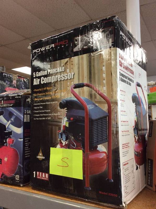 lot 5 image: PowerPro 22050 5-Gallon Pancake Style Oil Lubed Air Compresso never used