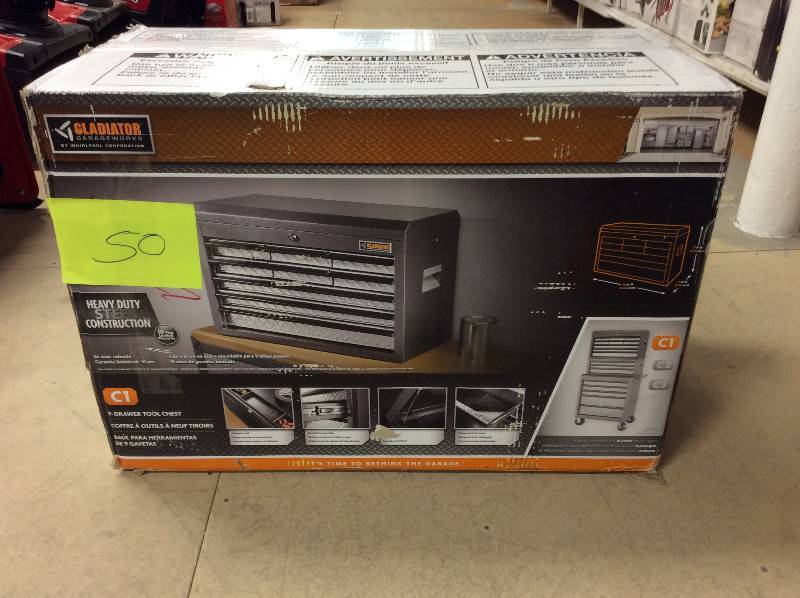 lot 50 image: Gladiato Classic Series 26 in. W 9-Drawer Top Tool Chest Never used