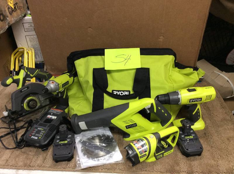 lot 54 image: Ryobi tool Set 5 Tools two batteris and one charger