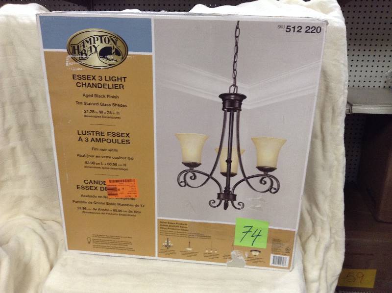 lot 74 image: Hampton Bay Essex Bronze Interior Lighting Collection, 3-Light Chandelier