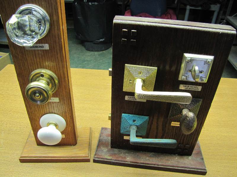 Door knobs on display boards