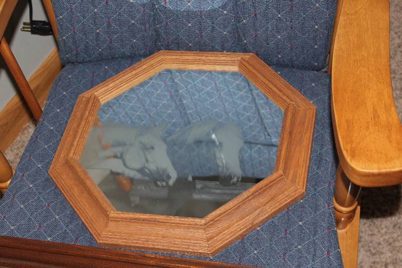 lot 45 image: Decorative Hexagon Wood Small Him & Her Horse Mirror