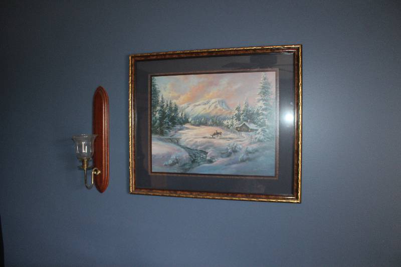 lot 55 image: Lot of (2) Wall Decorations Includes 1) Framed, Matted, Signed Lee K. Parkinson Picture AND 1) Candle Holder