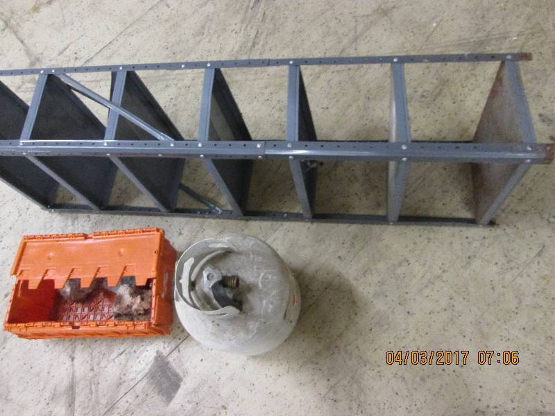 lot 27 image: empty propane tank, 6 shelf , and o...