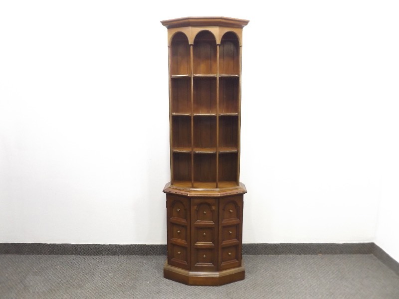 lot 3 image: Vintage Brandt Solid Wood Narrow Display Hutch