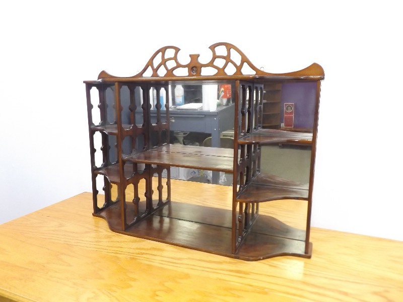lot 5 image: Wood Mirrored Wall Display Shelf