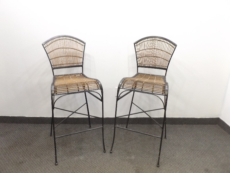 lot 7 image: 2 Iron and Bamboo Bar Chairs