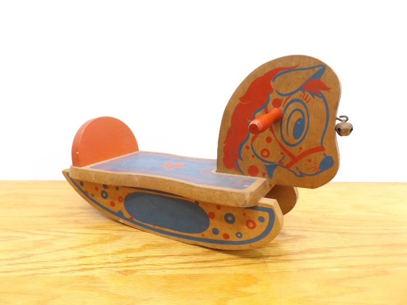 lot 17 image: Vintage Wood Rocking Horse Toy