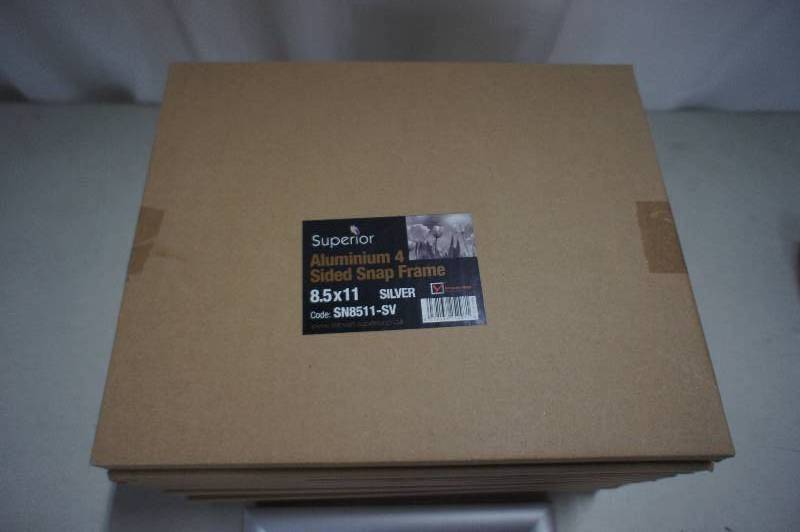 lot 143 image: Lot of 11 Superior Aluminum 4 Sided Snap Frame 8.5 x 11 Silver SN8511-SV