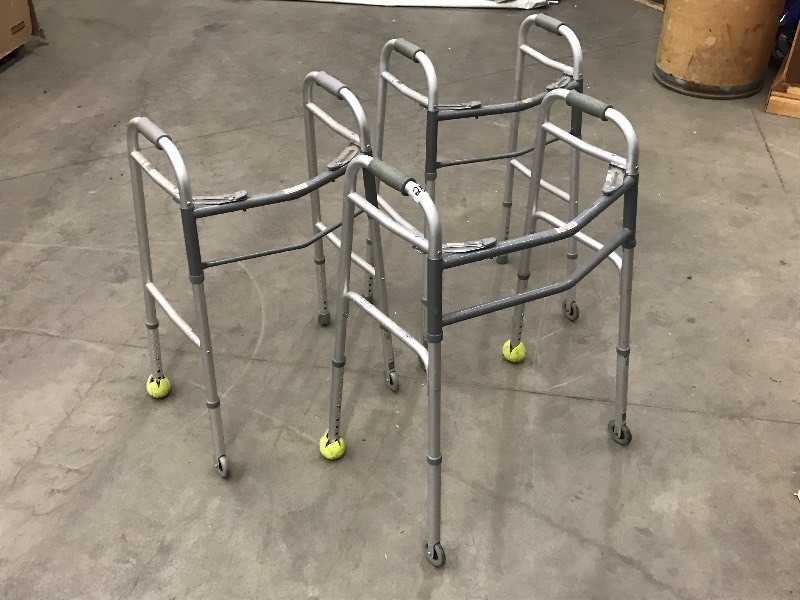 lot 28 image: (3) Folding Aluminum Walkers ...