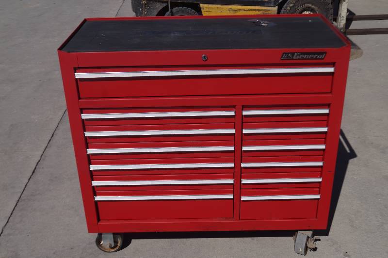 Large Wheeled Toolbox Filled With Tools