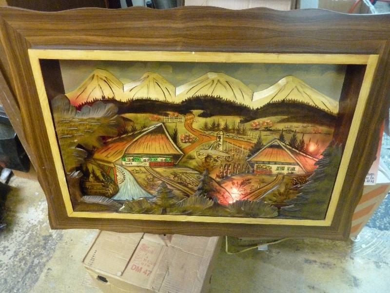 lot 10 image: Lighted Hand Carved Vintage Picture