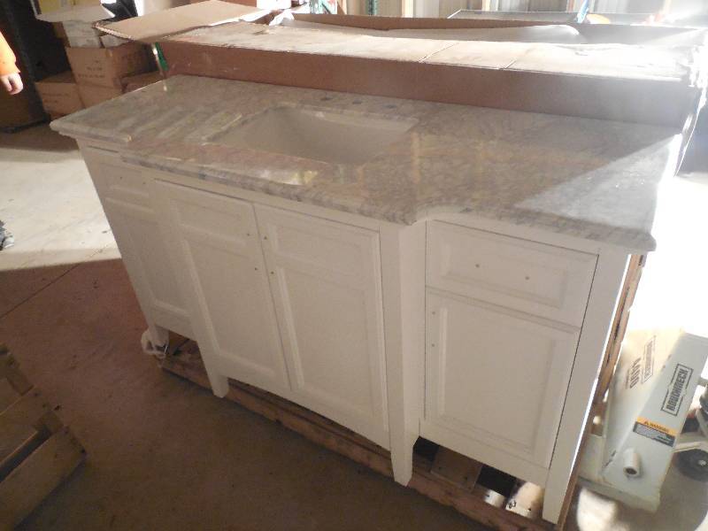 lot 9 image: Sassy 60 in. Vanity in White with Marble Vanity Top in Carrara White