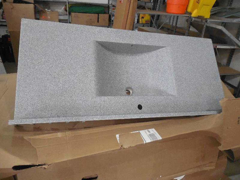 lot 28 image: Swan Contour 49 in. Solid Surface Vanity Top in Gray Granite with Gray Granite Basin