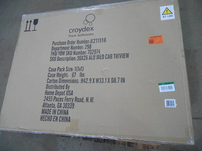 lot 49 image: Croydex 36 in. x 26 in. Recessed or Surface Mount Tri-View Beveled Mirrored Medicine Cabinet in Aluminum