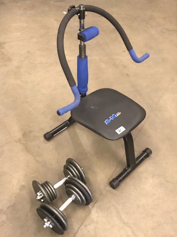 lot 24 image: Lot Of (2) Dumbells & (1) Ab Exerci...
