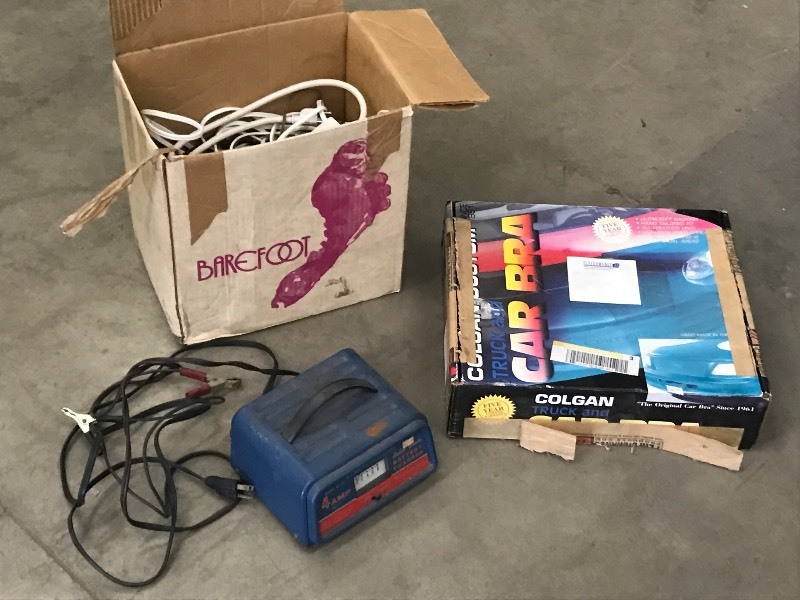 lot 32 image: Lot Of Battery Charger, Box Of Ele...