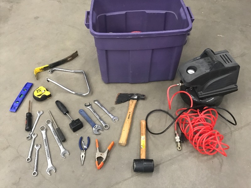 lot 56 image: Tote Of Electric Air Compressor, A...