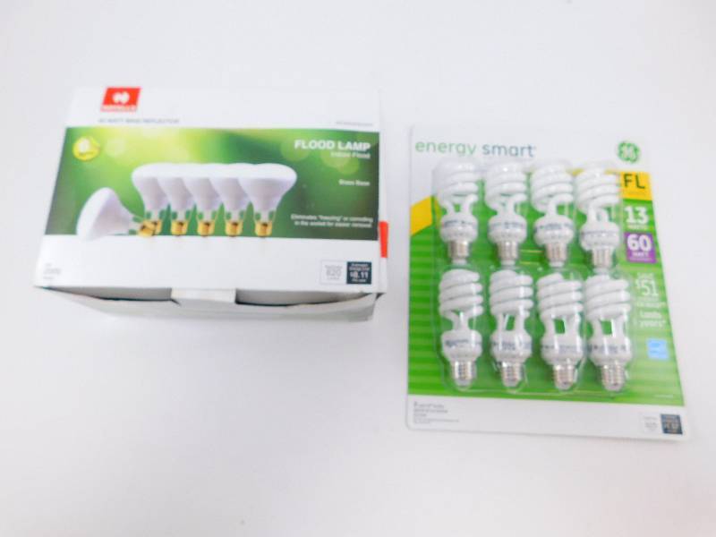 New 8-Pack 13W Spiral Lightbulbs & 6-Pack 65W Flood Lamps