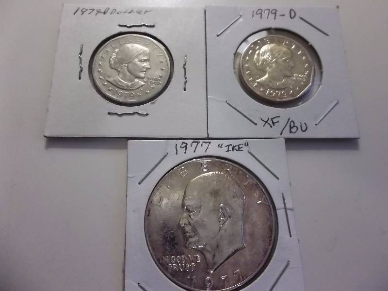 2-1979 D SBA Dollar And 1977 Ike Dollar