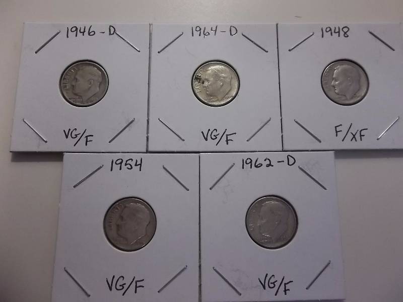 5-Silver Roosevelt Dimes See Dates & Condition