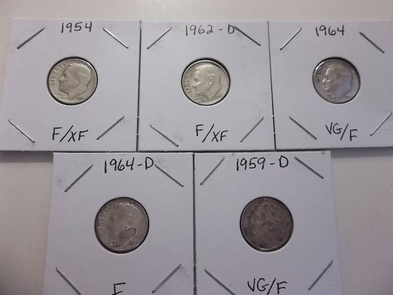 5-Silver Roosevelt Dimes See Dates & Condition