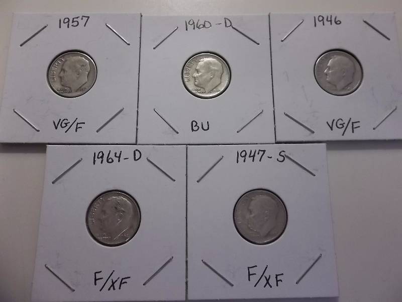 5-Silver Roosevelt Dimes See Dates & Condition