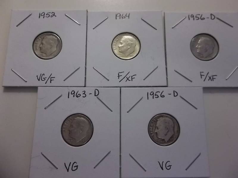 5-Silver Roosevelt Dimes See Dates & Condition