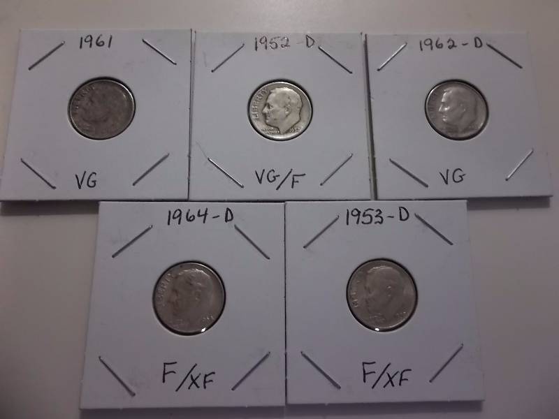 5-Silver Roosevelt Dimes See Dates & Condition