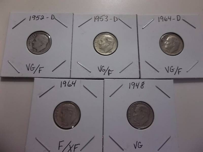 5-Silver Roosevelt Dimes See Dates & Condition