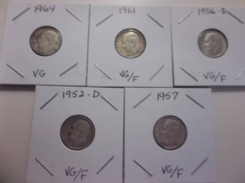 5-Silver Roosevelt Dimes See Dates & Condition