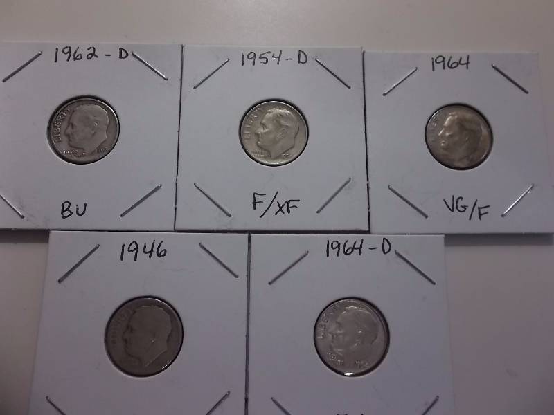 5-Silver Roosevelt Dimes See Dates & Condition