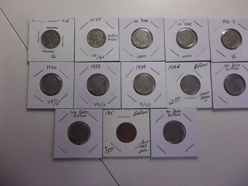 13 Buffalo Nickels From 1915 To 1937 Some No Date