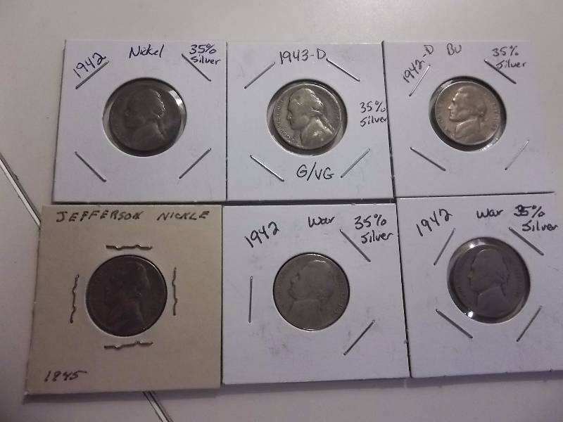 6 Silver War Nickels 1942-1945