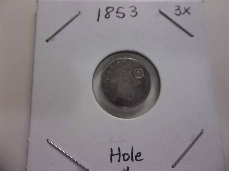 1853 3-Cent Silver Piece With Hole