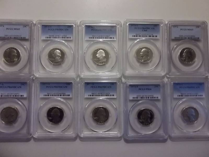 1971-1978 S And P Quarters PCGS MS65-MSPR69 10 Coins In All