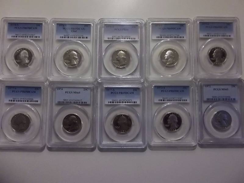 1971-1978 S And P Quarters PCGS MS65-MSPR69 10 Coins In All