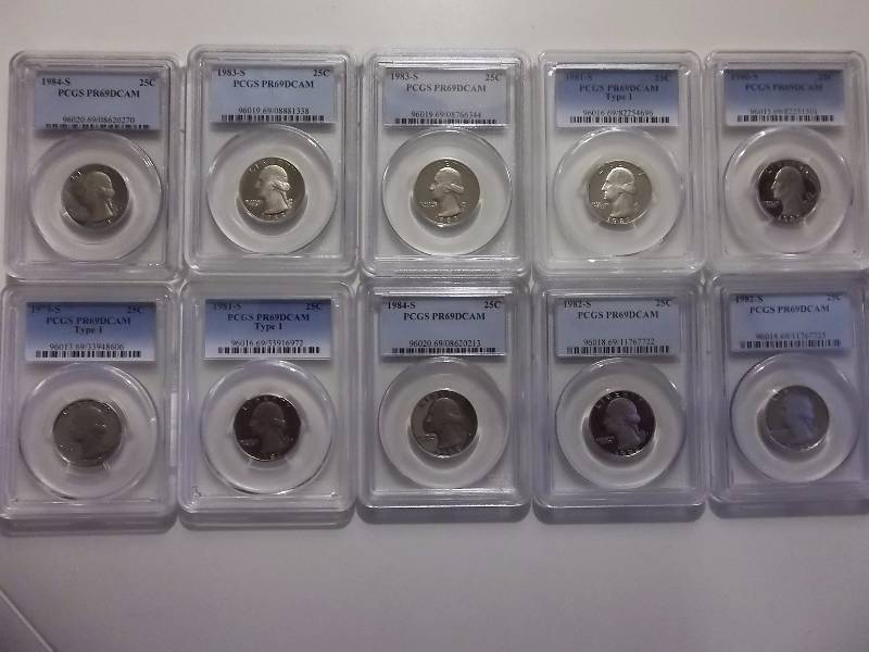 1979S-1984S Washington Quarters PCGS PR69 Proofs 10 Coins In All