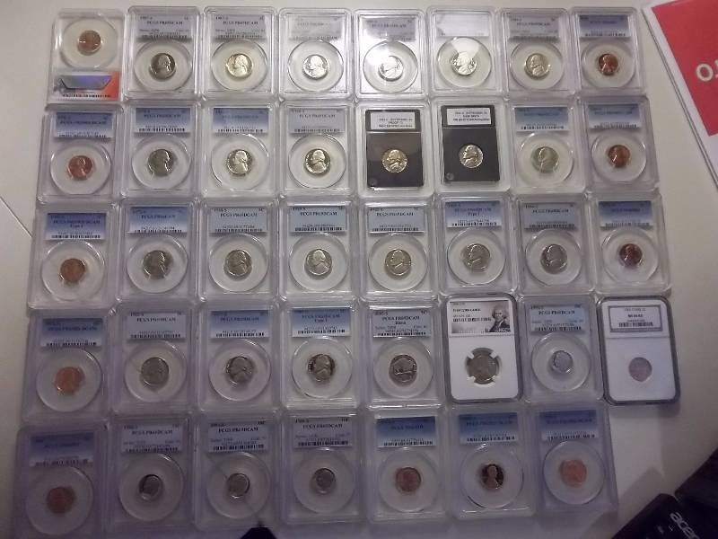 1988S-1992S Roosevelt PCGS PR69 (4), 1972S-2002S Jefferson Nickels PCGS PR69 (23), 1946-2013 Lincoln Cents PCGS MS64-PR69 (13)