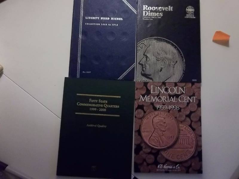 4 Coin Albums Roosevelt Dimes, Lincoln Cents, Liberty Nickels, State Quarters
