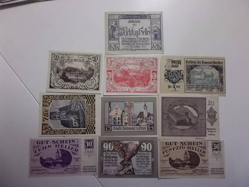Foreign Currency From Austria In Mint Condition 10 Different Bills