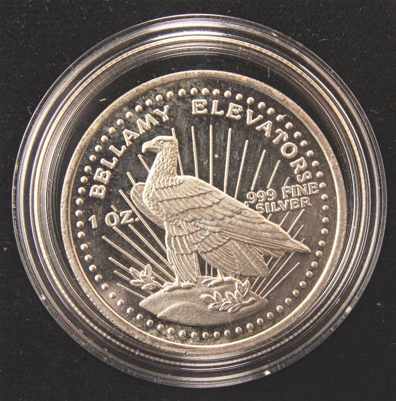 1 TROY OZ. .999 FINE SILVER VINTAGE BELLAMY ELEVATORS IN AIRTITE HOLDER