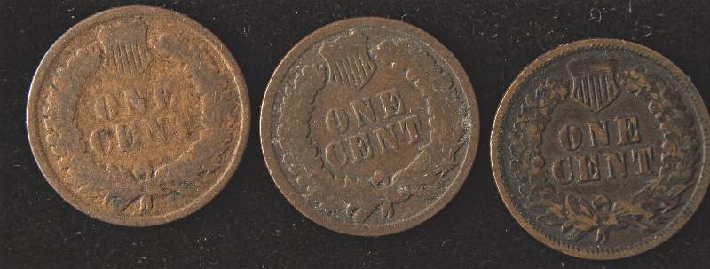 GROUP OF 3 INDIAN HEAD CENTS 1882, 1892 & 1902