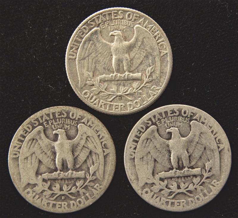 GROUP OF 3 WASHINGTON SILVER QUARTERS 1936P, 1936D, & 1936S