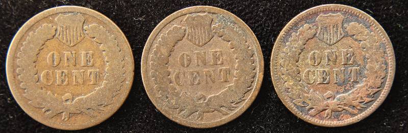 GROUP OF 3 INDIAN HEAD CENTS 1882, 1887 & 1905
