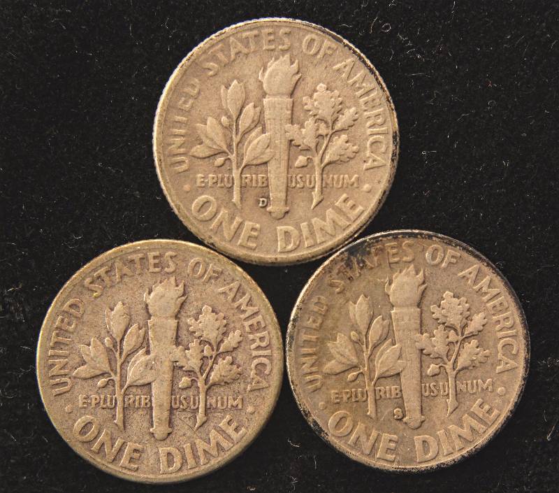 GROUP OF 3 SILVER ROOSEVELT DIMES 1948-P, 1948-D & 1948-S